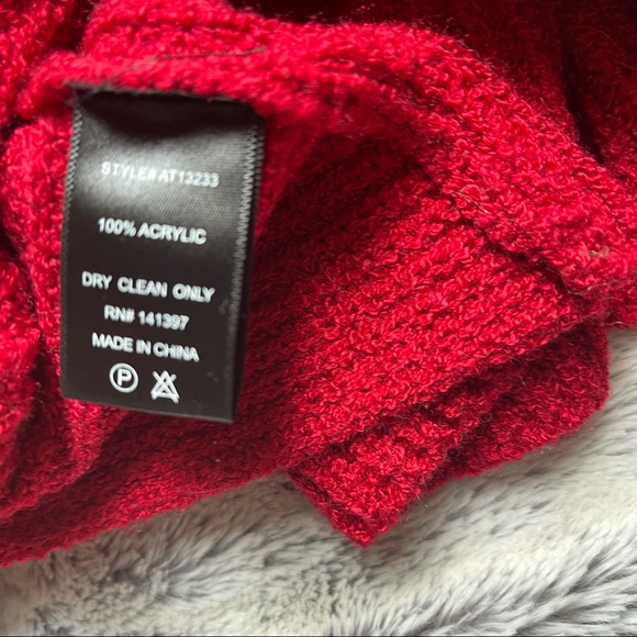 Back Twist Bright Merry Red V Neck Sweater - Picture 10 of 13